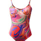 Low Back One Piece Swimsuit - Candy Wave