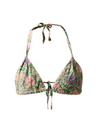 Sunbathing Hand Block Printed Cotton String Bikini Set - Mughal Vines