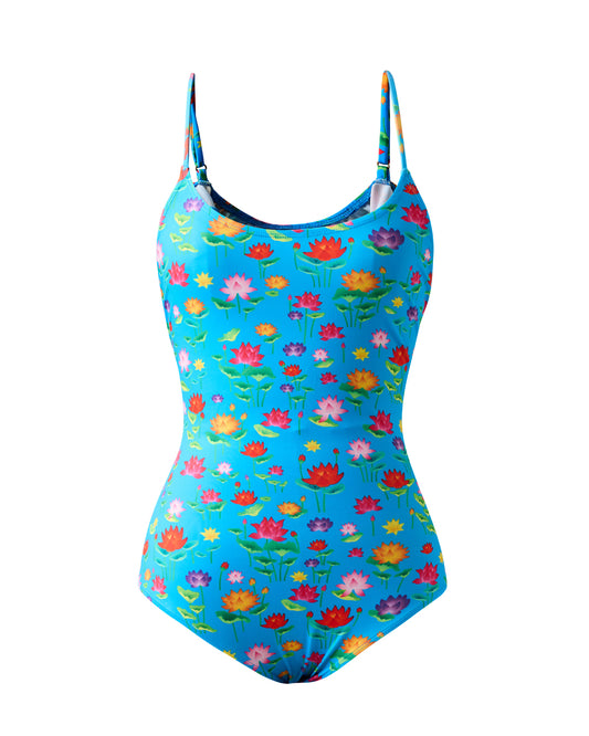 Low Back One Piece Swimsuit - Lotus Pond