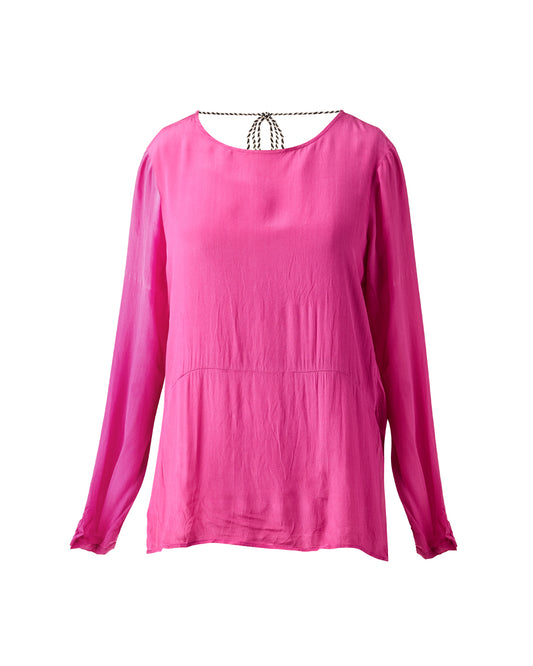 Magenta Plunge Back Top With Handcrafted Tie-Ups