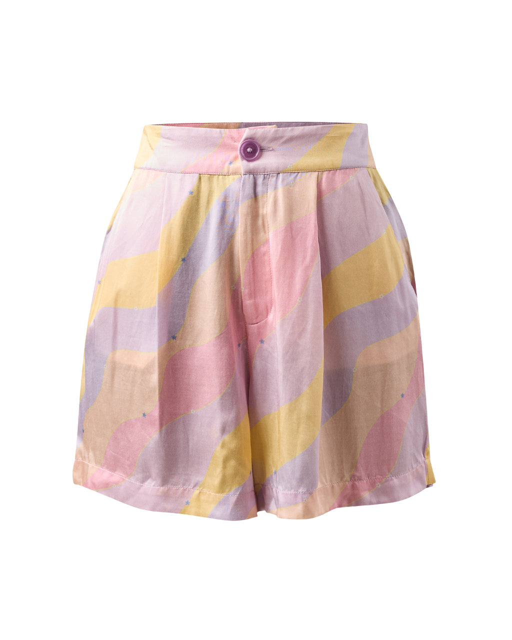 Jasmine Wave High Waist Satin Shorts With Side Pockets