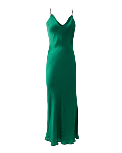 Emerald Green Satin Slip Dress With Handcrafted Straps