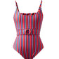 One Piece Swimsuit with Removable Belt - Candy Stripes