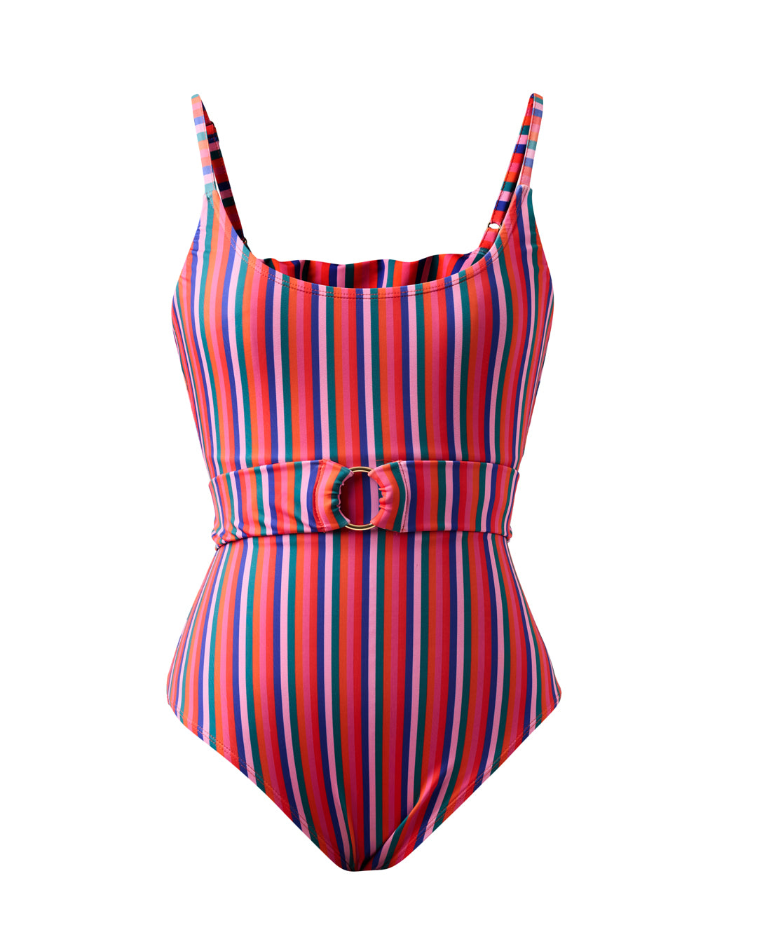 One Piece Swimsuit with Removable Belt - Candy Stripes