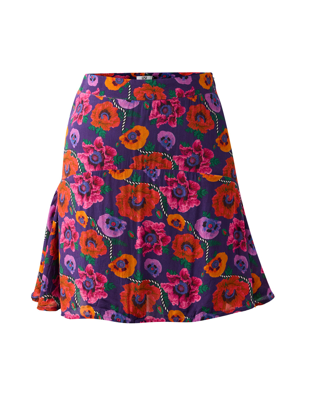Oriental Poppy High Waist A-Line Skirt With Inner Shorts