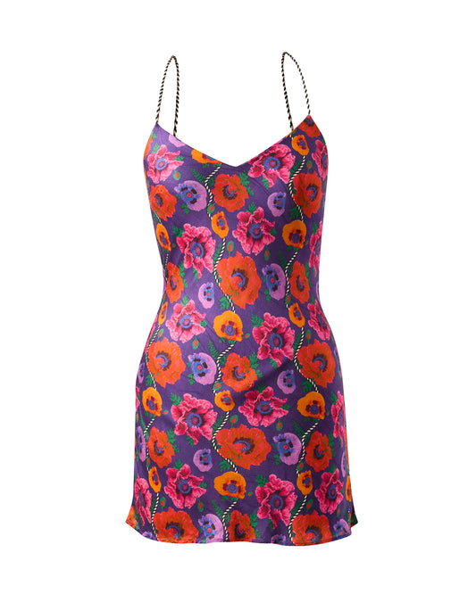 Oriental Poppy Short Slip Dress With Adjustable Handcrafted Straps