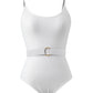 One-Piece Swimsuit with Removable Belt- White