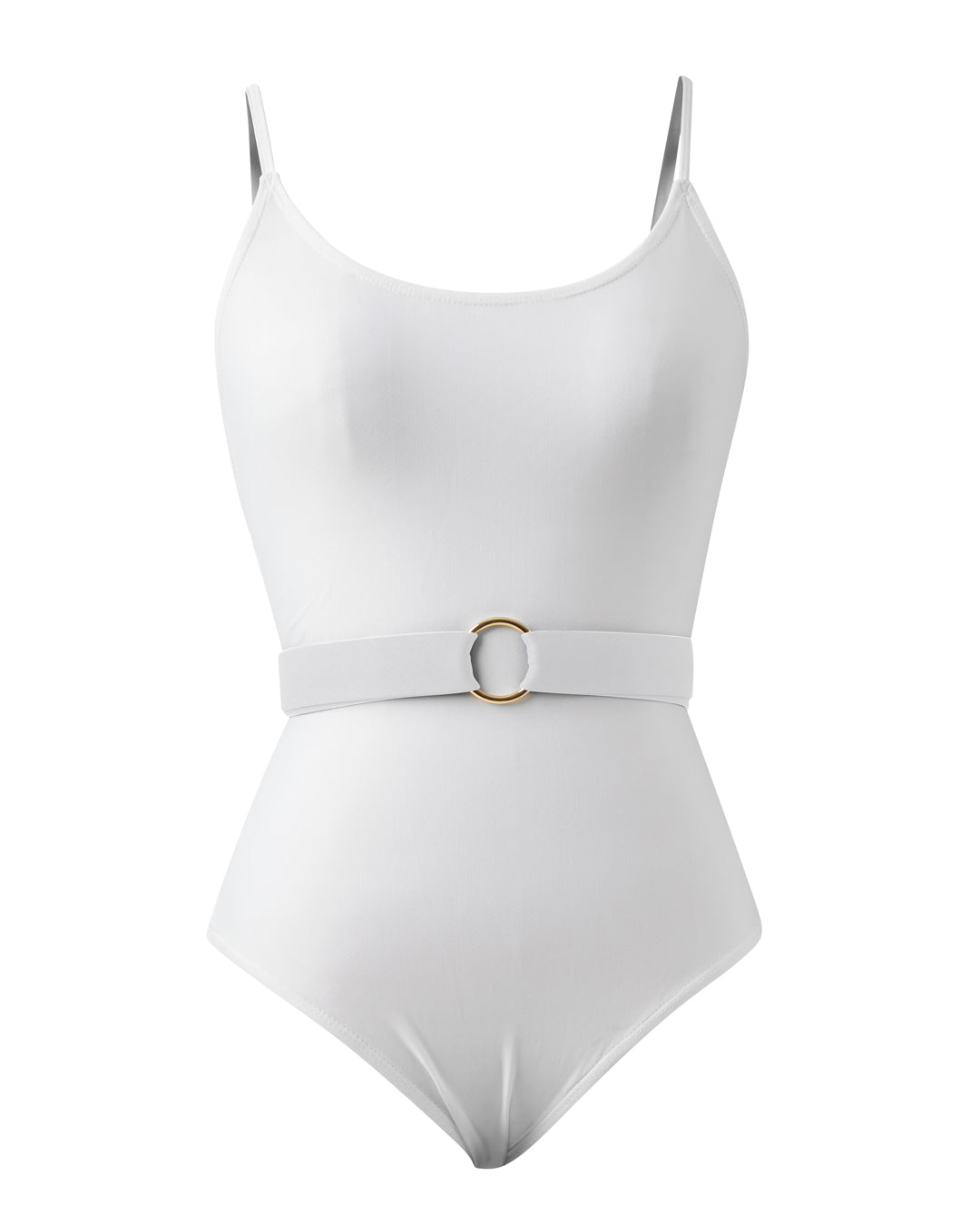 One-Piece Swimsuit with Removable Belt- White