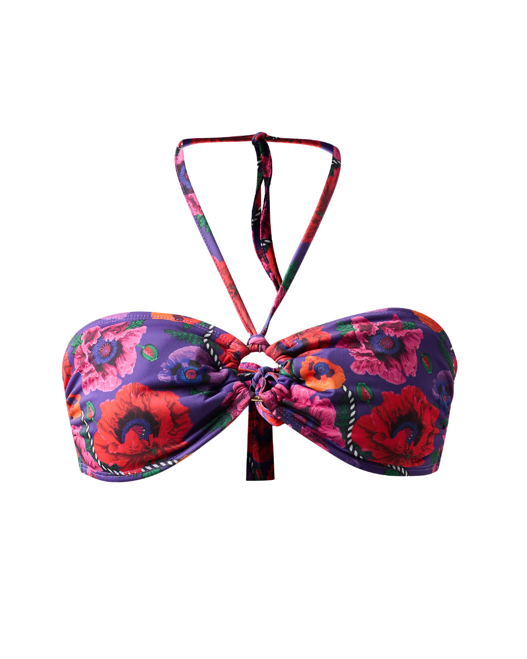 Oriental Poppy Ring Bikini Top with Removable Halter Strap