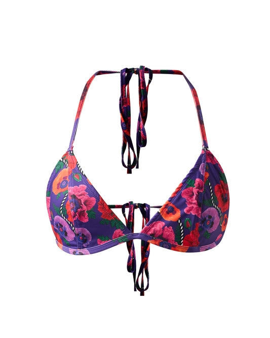 Oriental Poppy Triangle Bikini Top with Wrap Around String