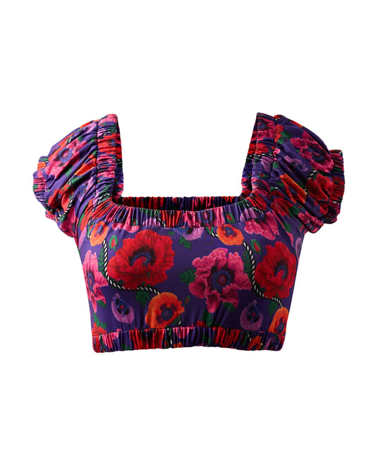 Oriental Poppy Ruched Off Shoulder Bikini Top