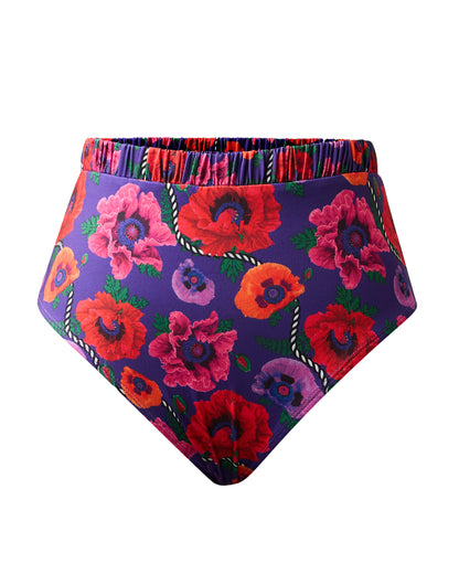 Oriental Poppy Ruche High Waist Bikini Bottom