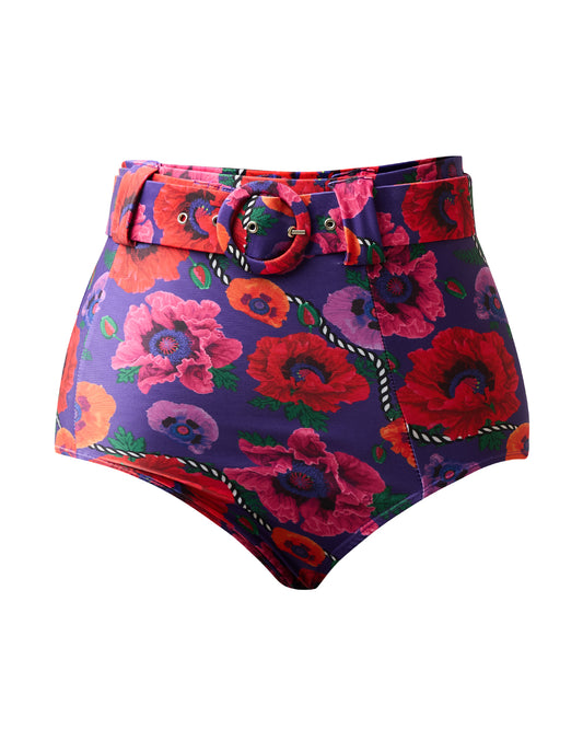 Oriental Poppy High Waist Belted Bikini Bottom