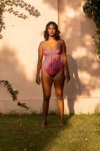One Piece Swimsuit with Removable Belt - Candy Stripes