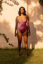 One Piece Swimsuit with Removable Belt - Candy Stripes
