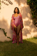 One Piece Swimsuit with Removable Belt - Candy Stripes