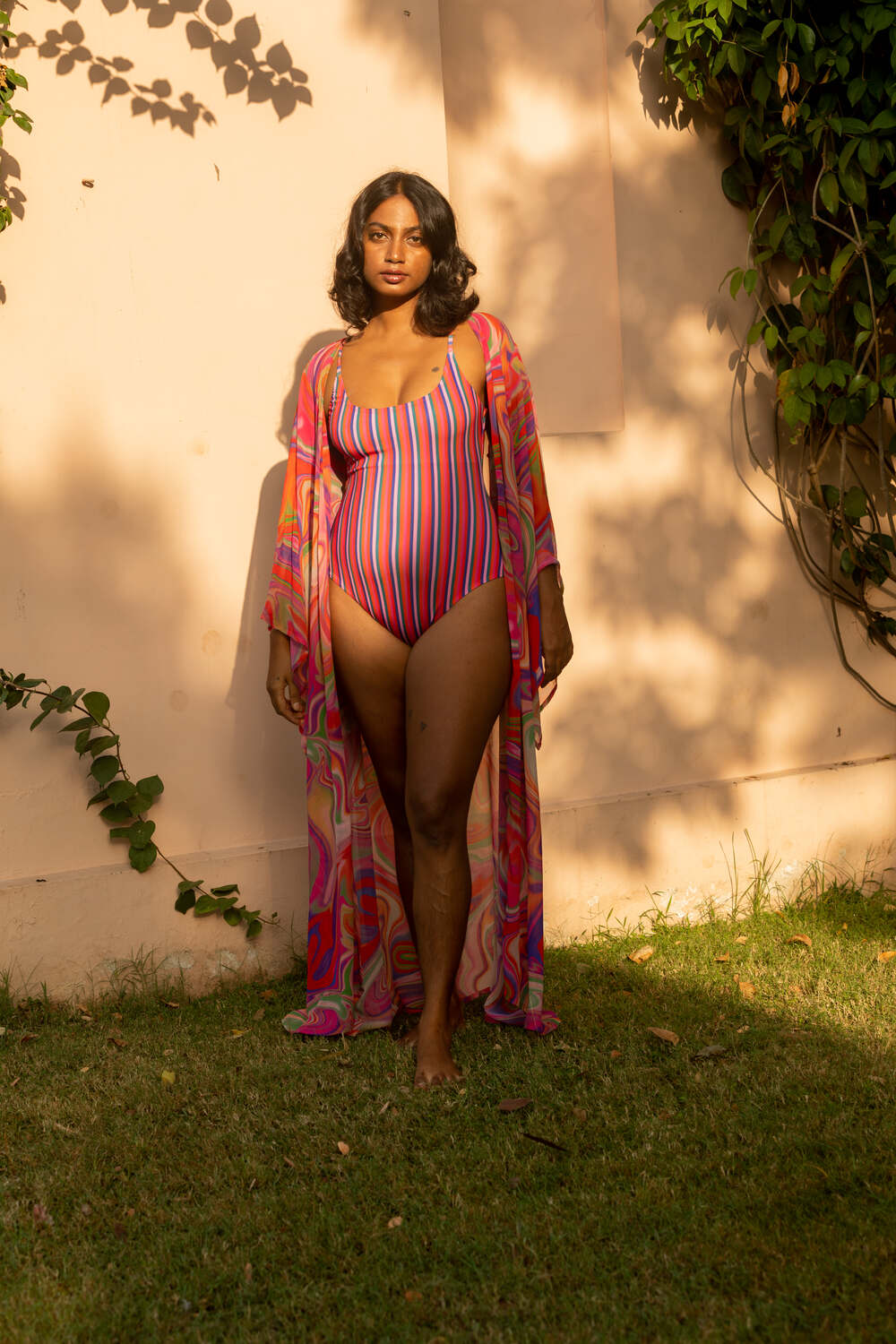 One Piece Swimsuit with Removable Belt - Candy Stripes