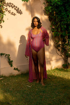 One Piece Swimsuit with Removable Belt - Candy Stripes