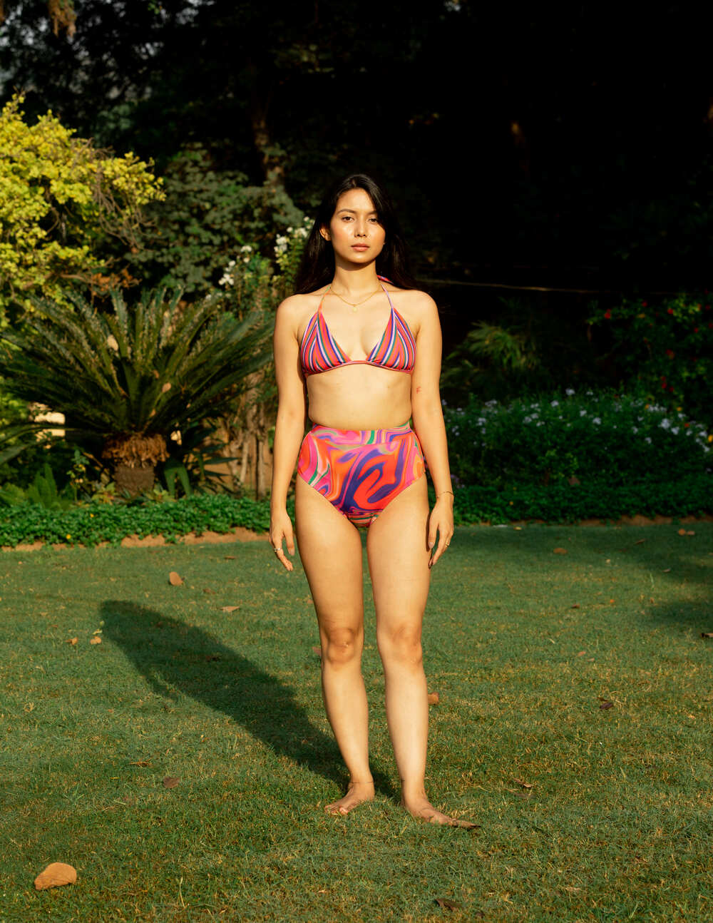 High Waist and High Coverage Bikini Bottom - Candy Wave