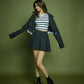 Box Swirl Skirt With Unfinished Cropped Blazer - Dark Grey