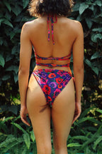 Oriental Poppy Triangle Bikini Top With String Bikini Bottom