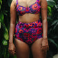 Oriental Poppy Wired Bikini Top With High Waist Belted Bikini Bottom