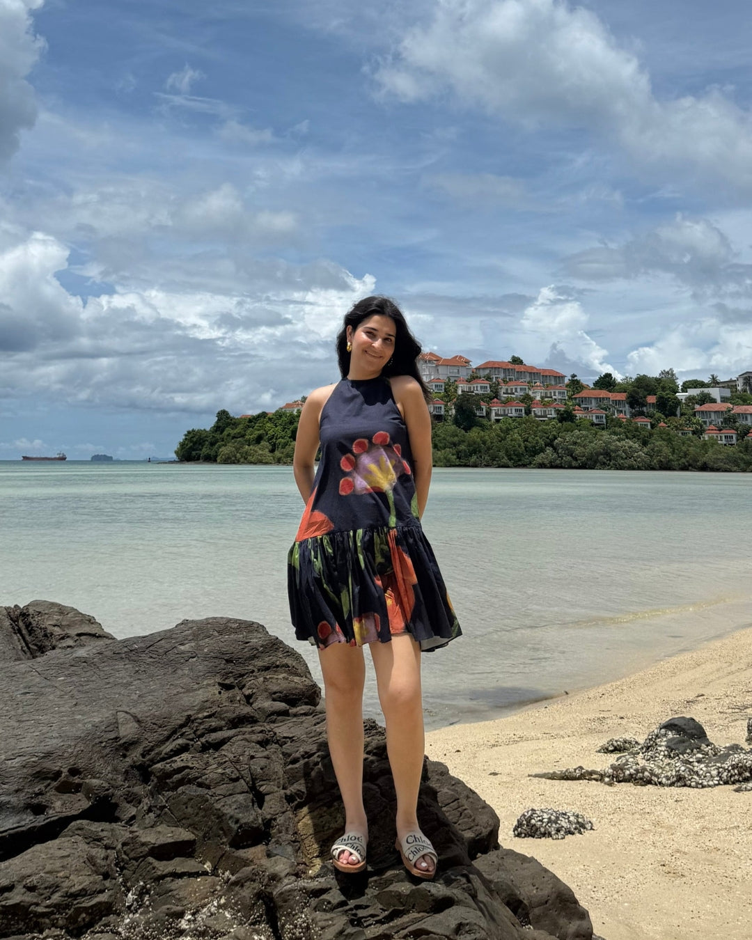 Positano Dress in Sorrento Bloom Print (Endless Blue)