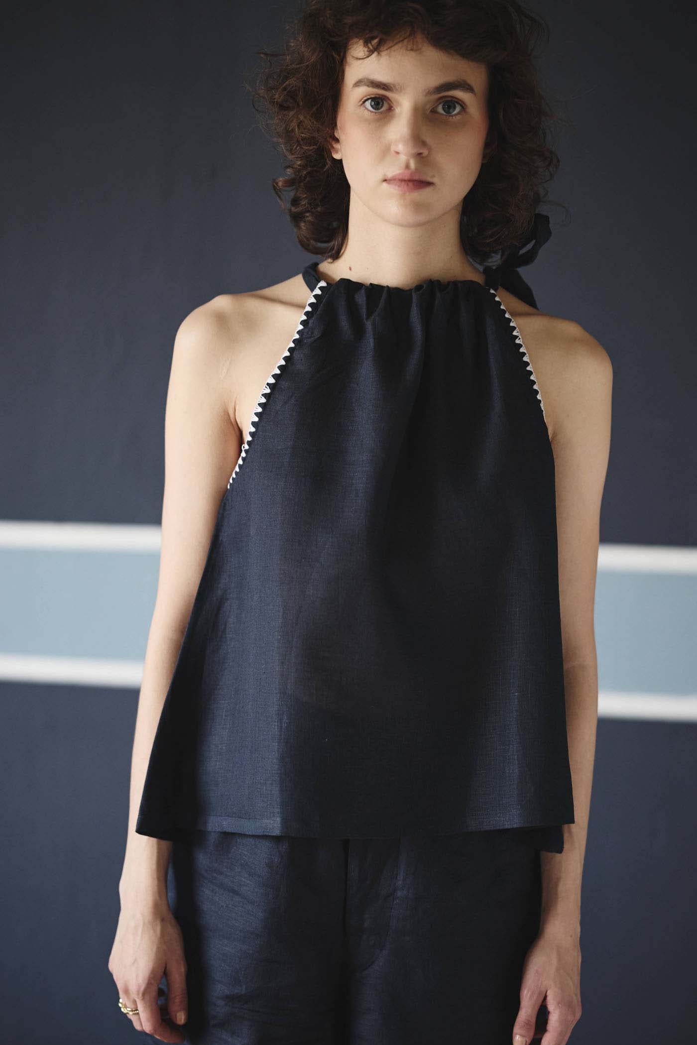 Noir Halter Tie-Up Top