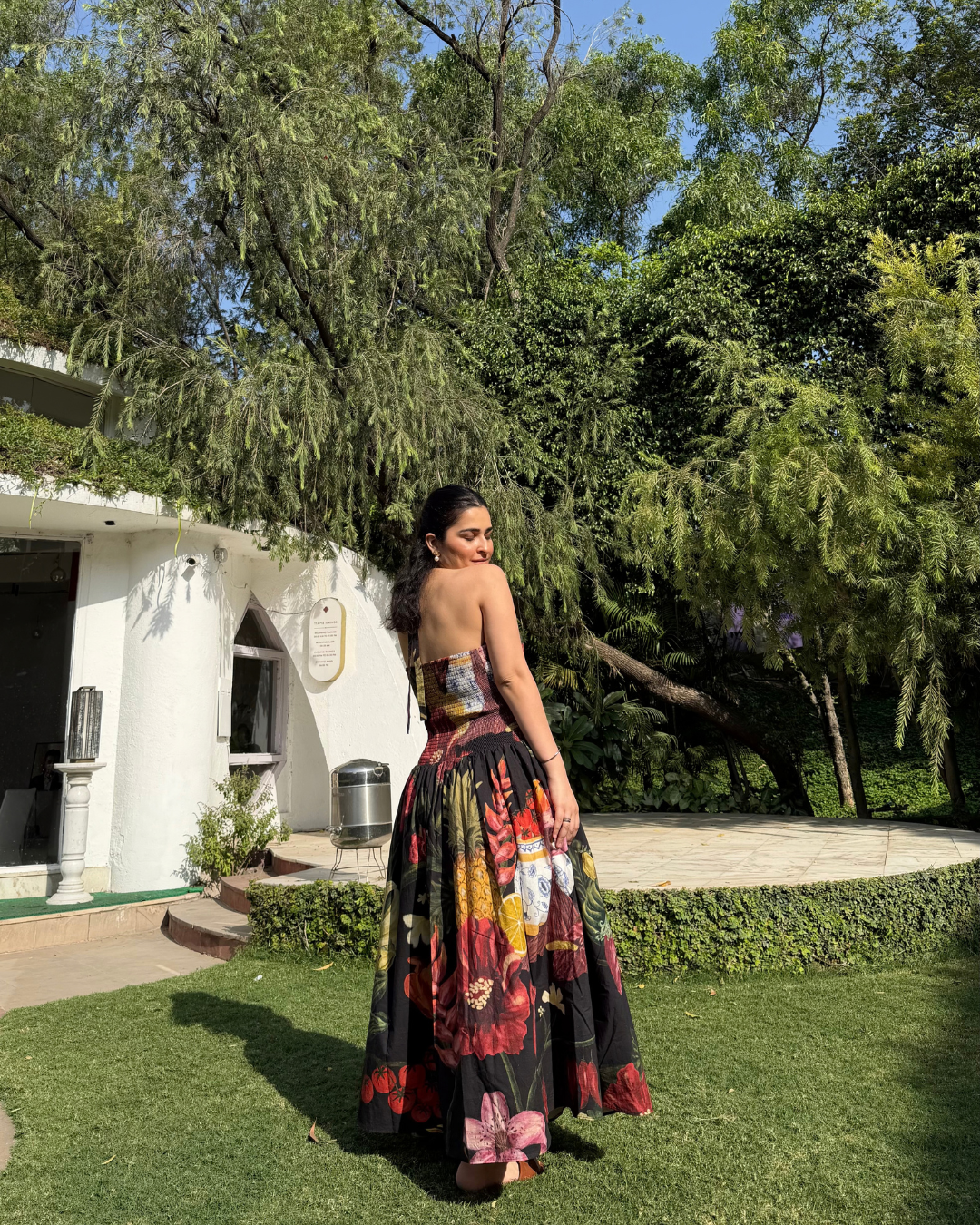 ROSALIA DRESS IN SOL GARDEN PRINT (MIDNIGHT BLACK)