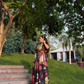 NIRVANA DRESS IN SOL GARDEN PRINT (MIDNIGHT BLACK)