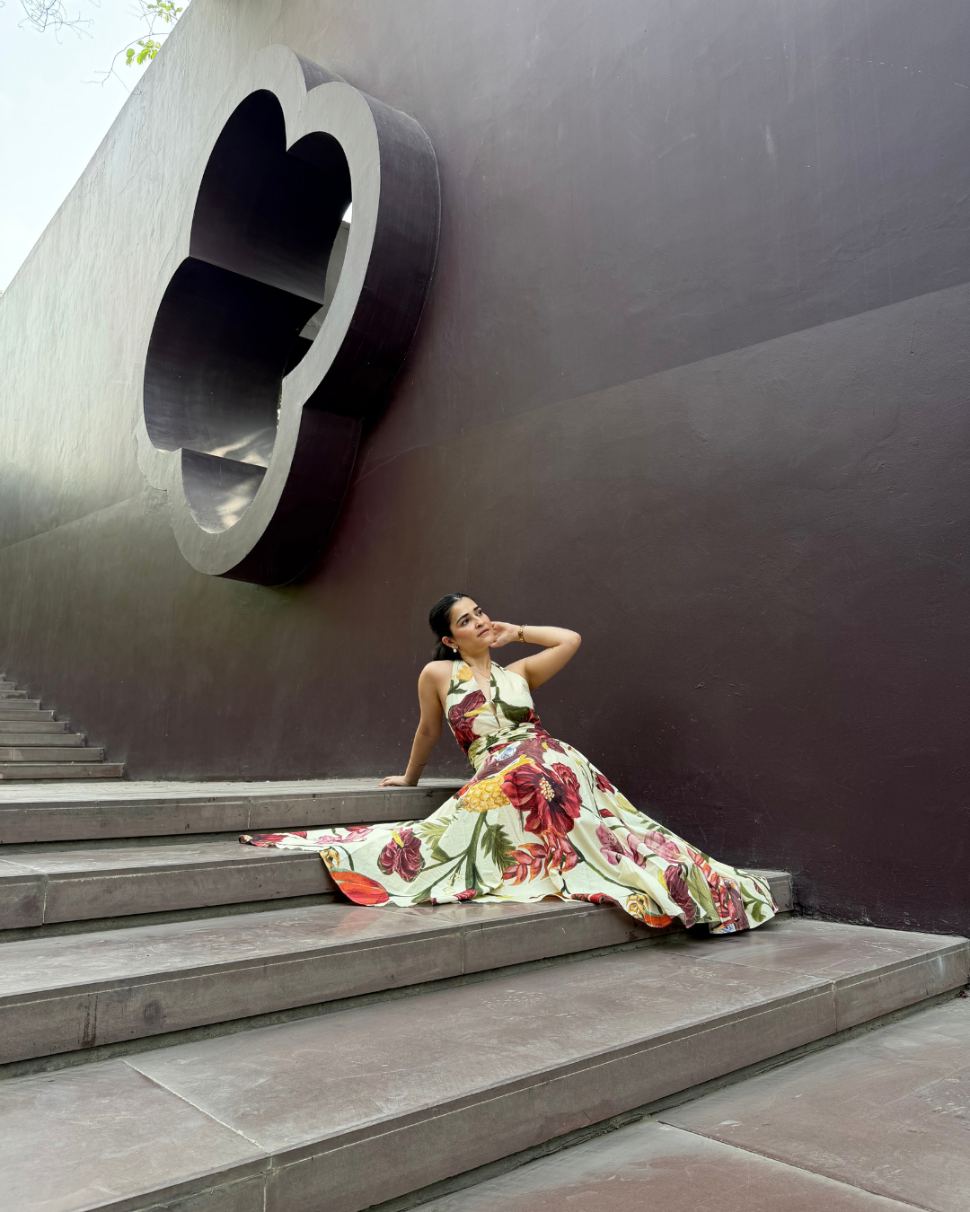 SELVARA DRESS IN SOL GARDEN PRINT (SANDSTONE)