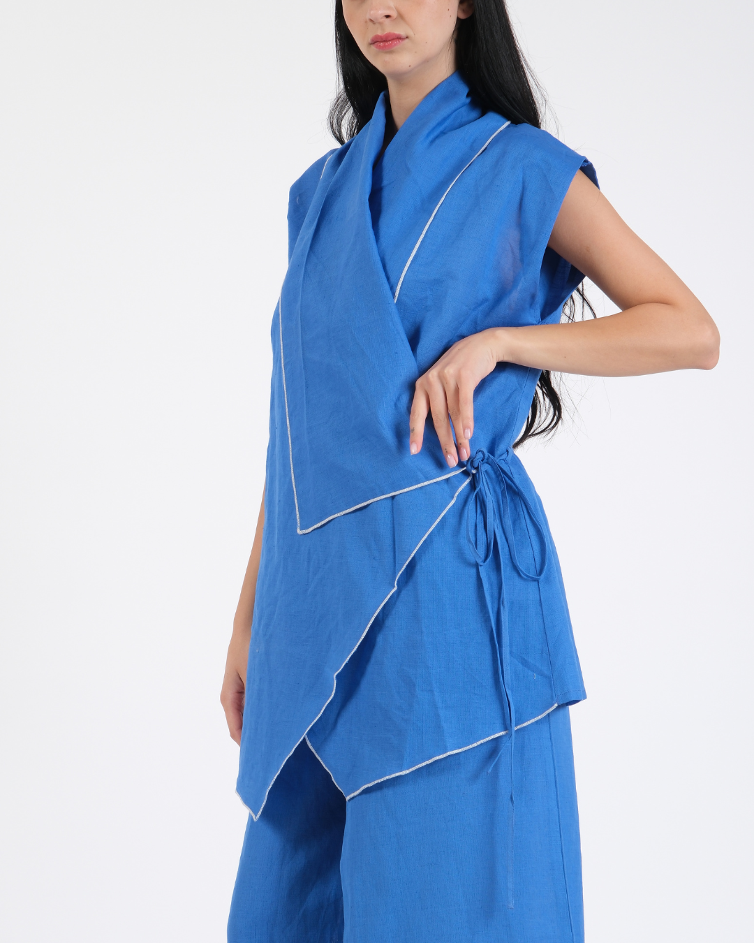 ELECTRIC BLUE FRENCH WRAP LINEN COORD SET