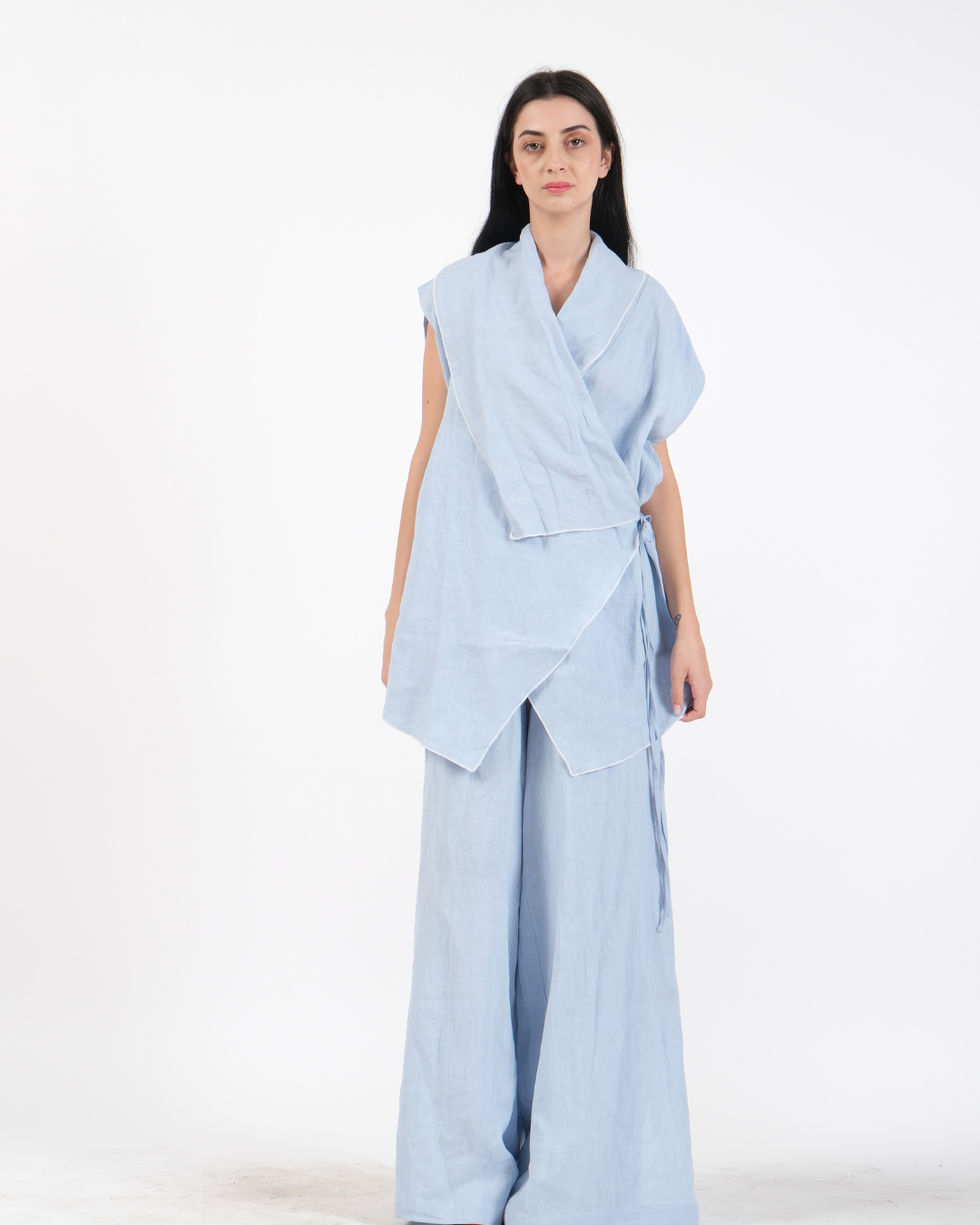 POWDER BLUE FRENCH WRAP LINEN COORD SET