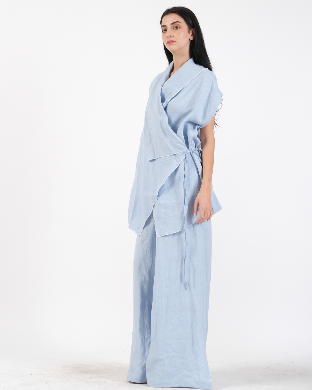 POWDER BLUE FRENCH WRAP LINEN COORD SET