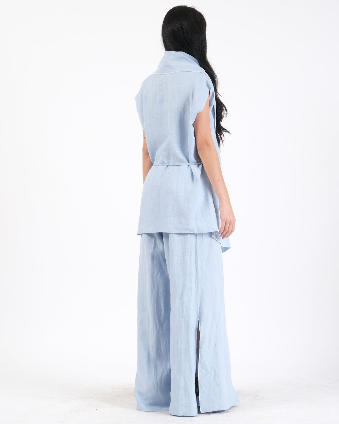 POWDER BLUE FRENCH WRAP LINEN COORD SET