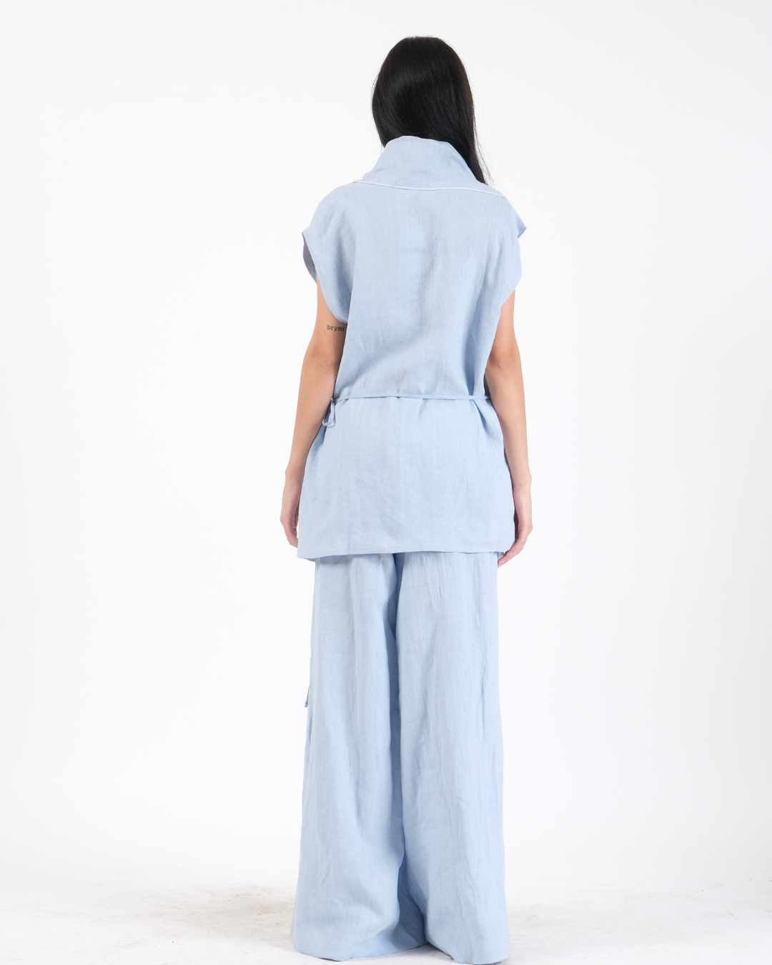 POWDER BLUE FRENCH WRAP LINEN COORD SET