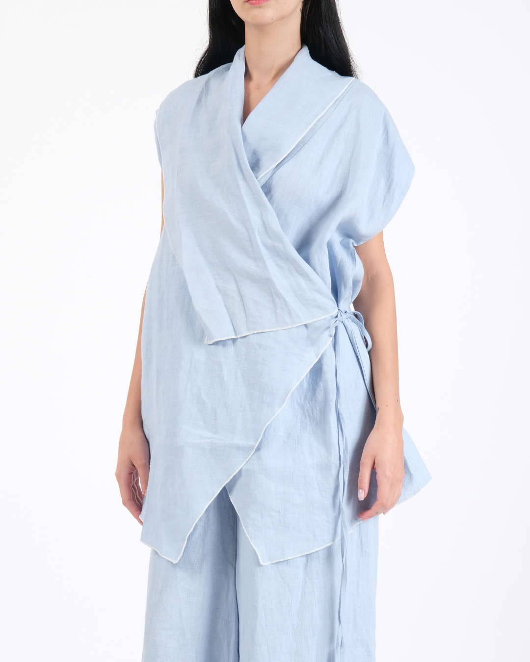 POWDER BLUE FRENCH WRAP LINEN COORD SET