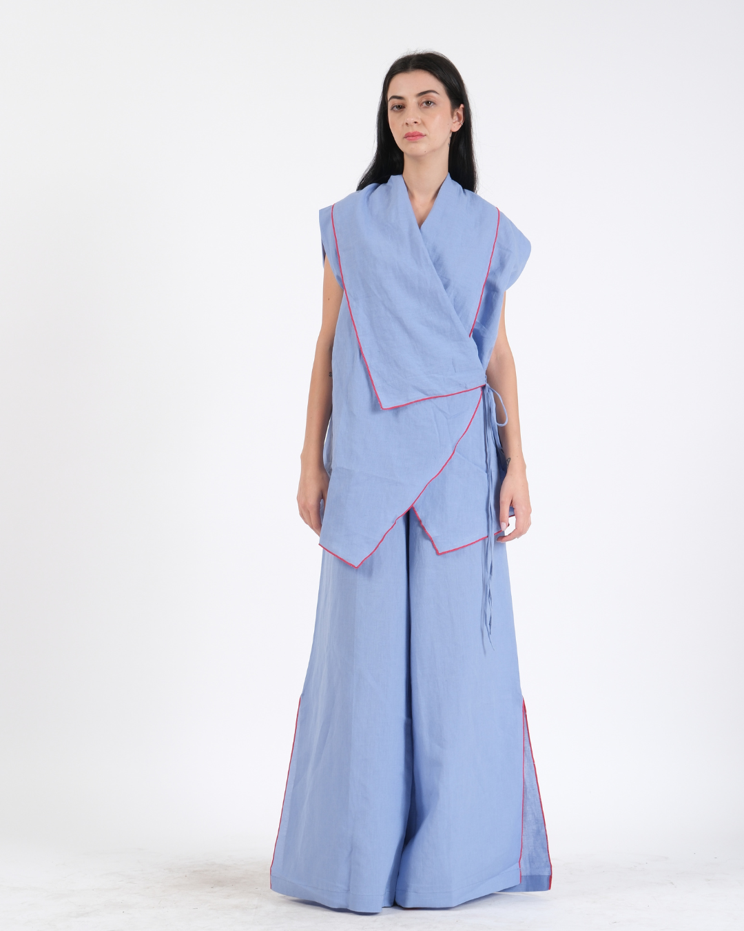 BLUEBERRY BLUE FRENCH WRAP LINEN COORD SET