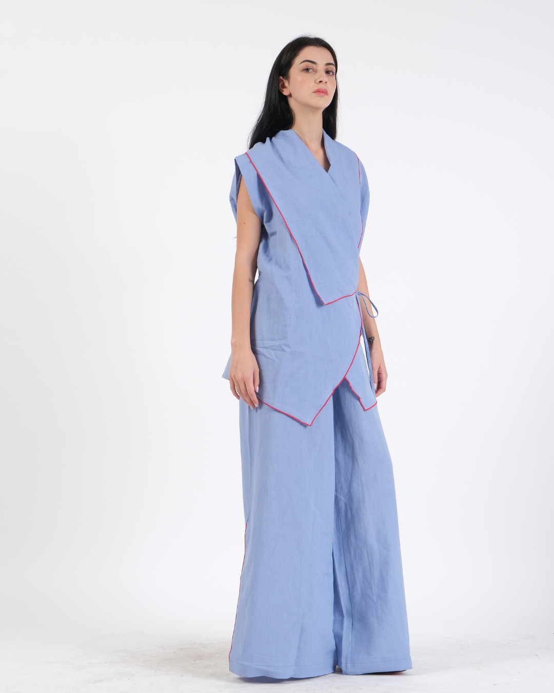 BLUEBERRY BLUE FRENCH WRAP LINEN COORD SET