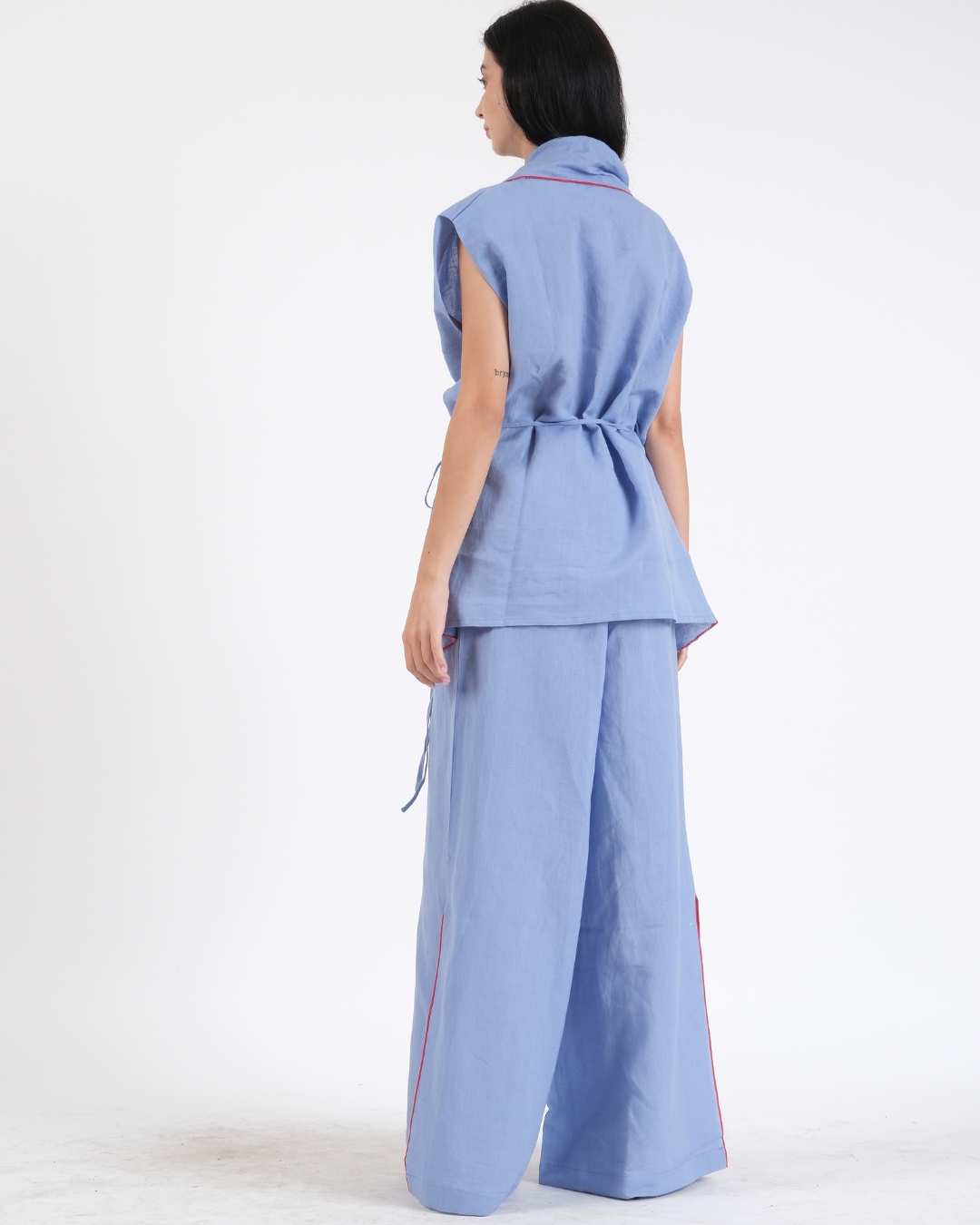 BLUEBERRY BLUE FRENCH WRAP LINEN COORD SET