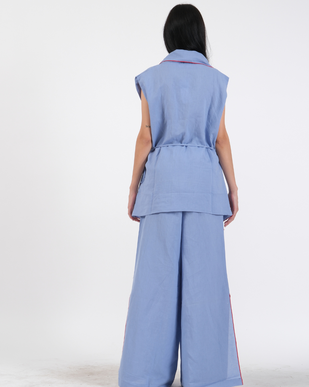 BLUEBERRY BLUE FRENCH WRAP LINEN COORD SET