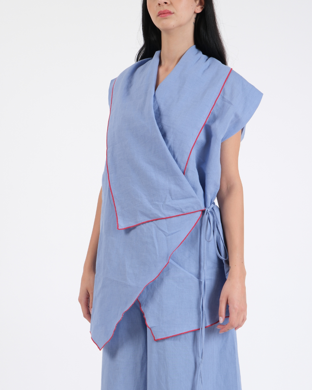 BLUEBERRY BLUE FRENCH WRAP LINEN COORD SET
