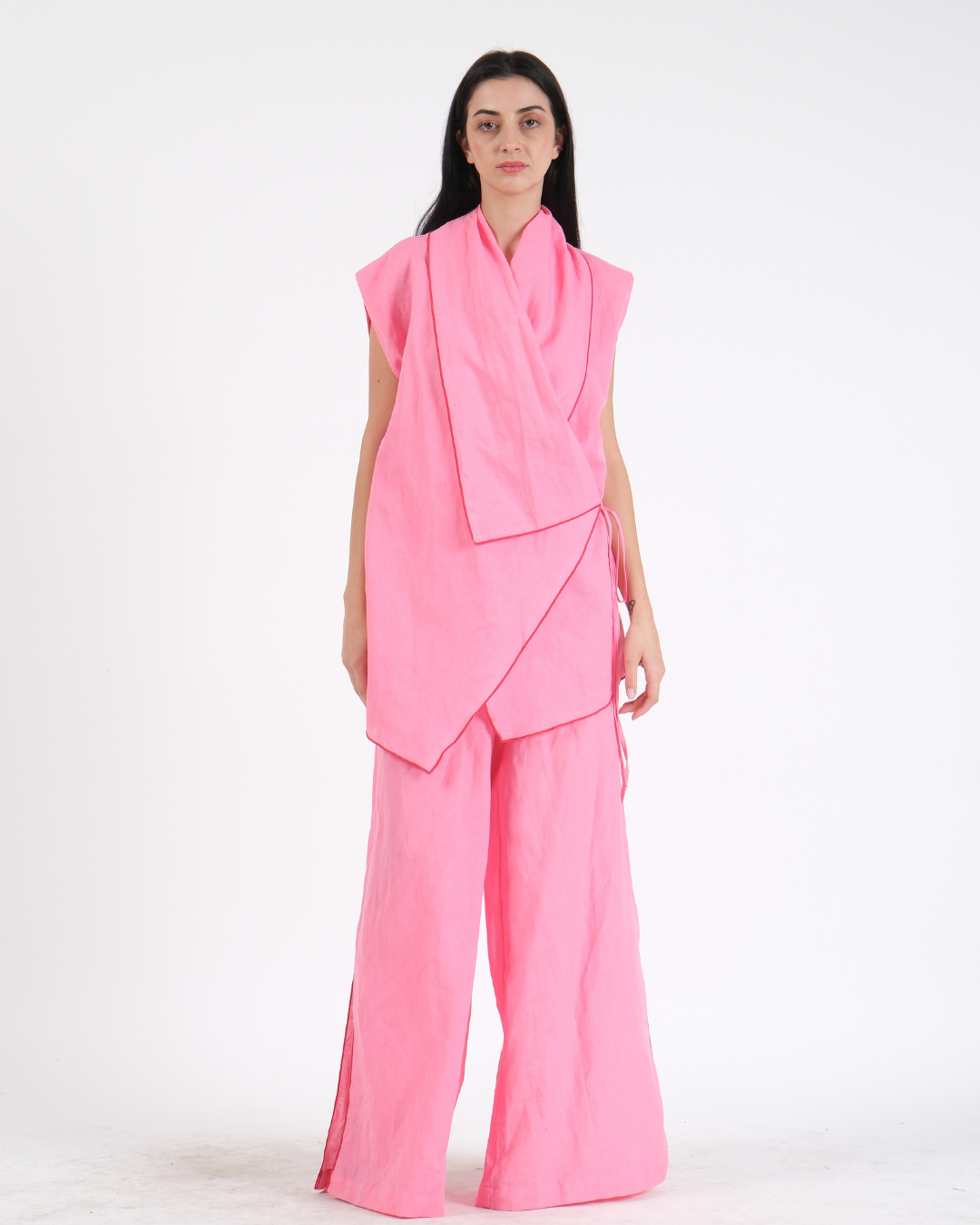 BLUSH PINK FRENCH WRAP LINEN COORD SET