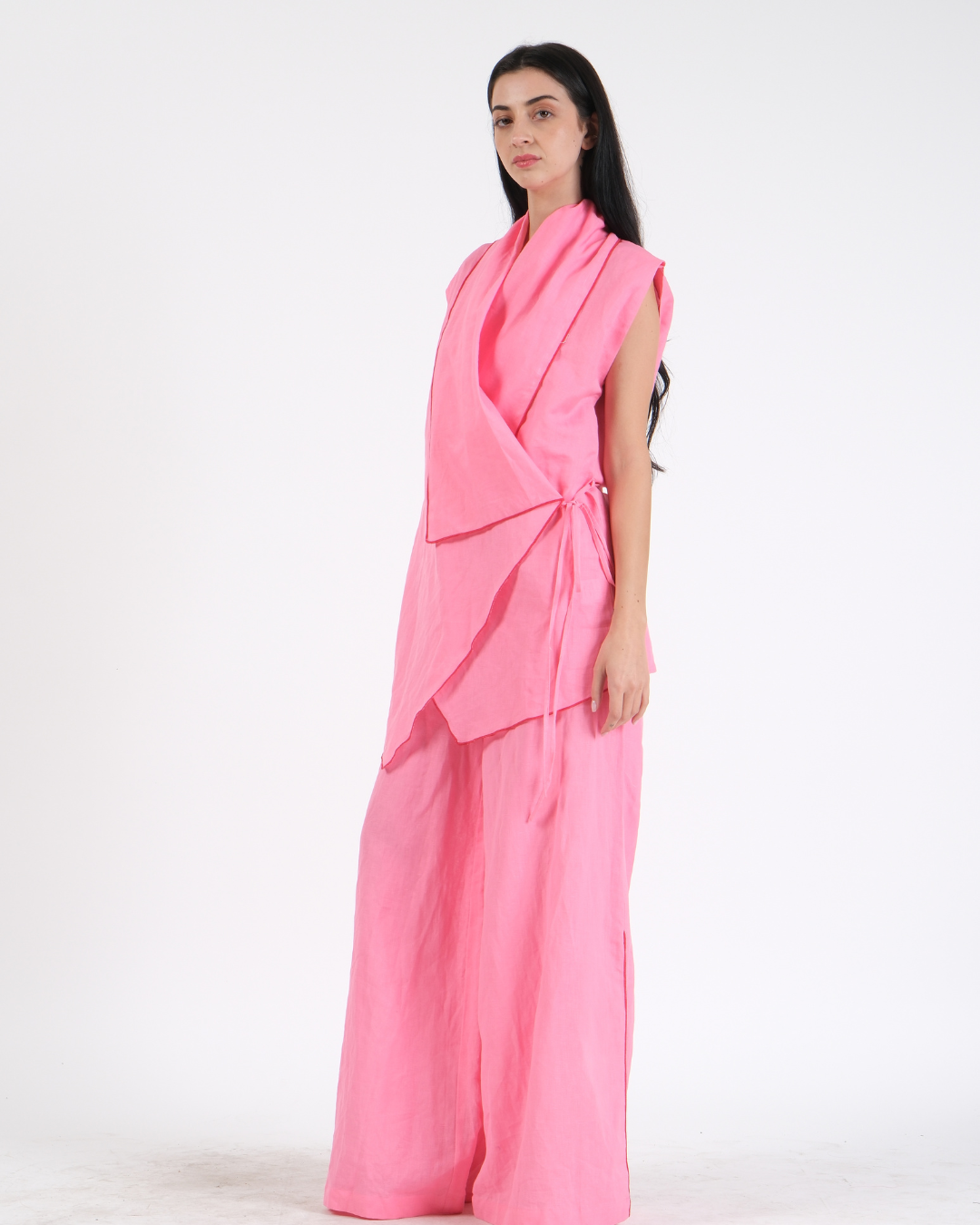 BLUSH PINK FRENCH WRAP LINEN COORD SET