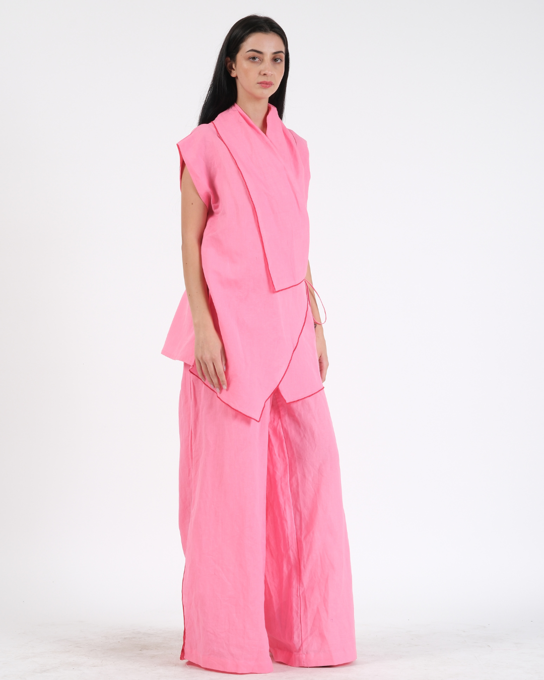 BLUSH PINK FRENCH WRAP LINEN COORD SET