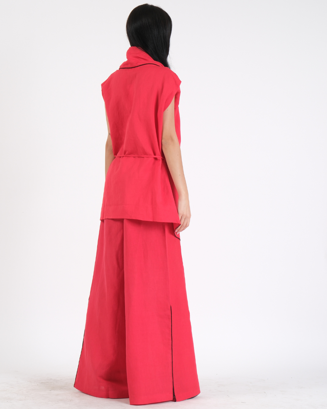 CHILI FLAKE RED FRENCH WRAP LINEN COORD SET
