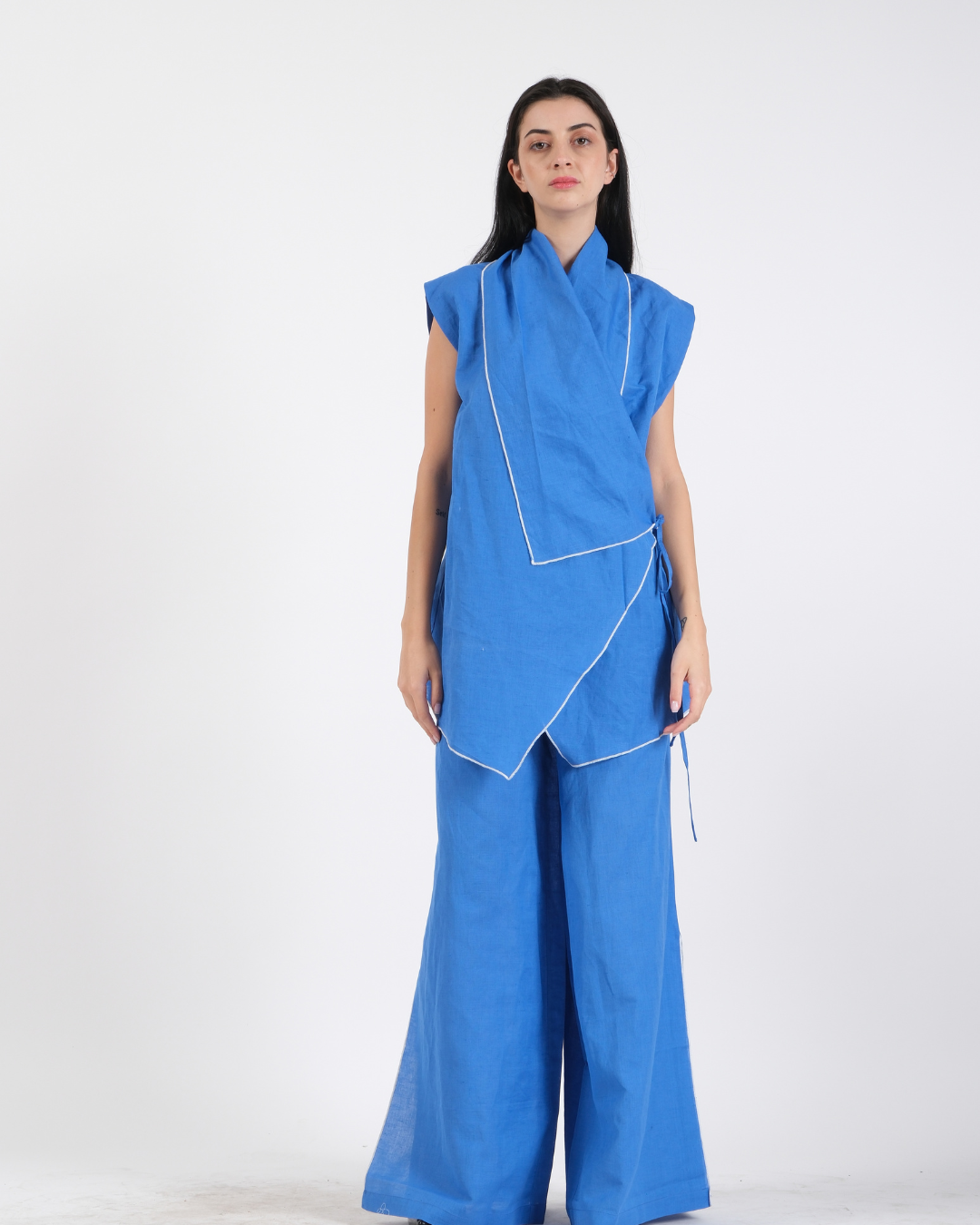ELECTRIC BLUE FRENCH WRAP LINEN COORD SET