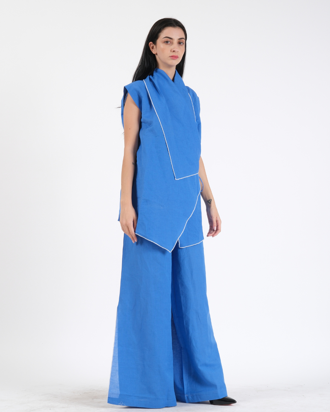 ELECTRIC BLUE FRENCH WRAP LINEN COORD SET