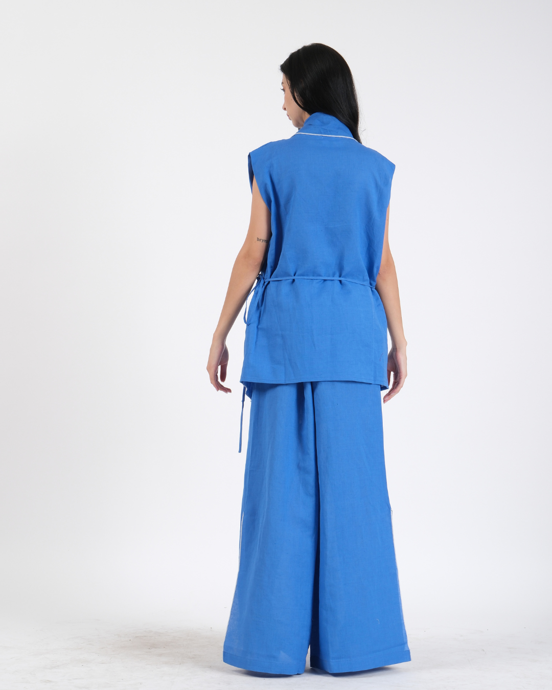ELECTRIC BLUE FRENCH WRAP LINEN COORD SET