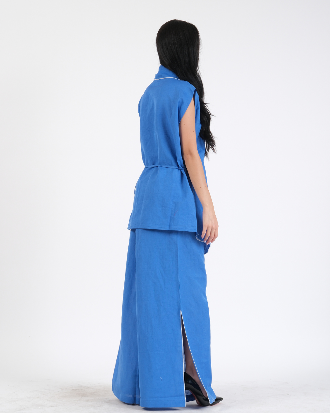 ELECTRIC BLUE FRENCH WRAP LINEN COORD SET